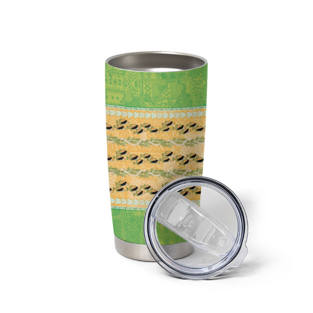 Hawaii Humuhumu Fish Maile Pikake Lei Tumbler Cup Tribal Tapa Green Version
