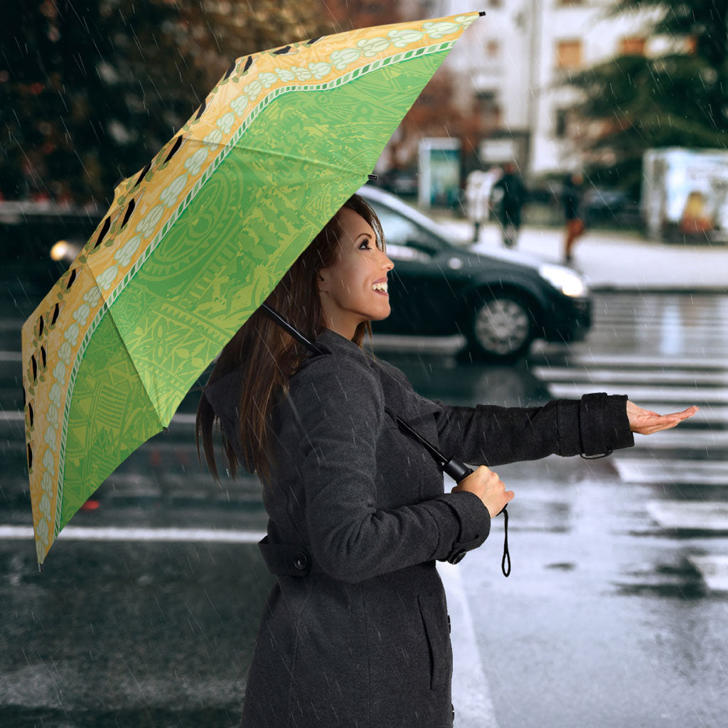 Hawaii Humuhumu Fish Maile Pikake Lei Umbrella Tribal Tapa Green Version
