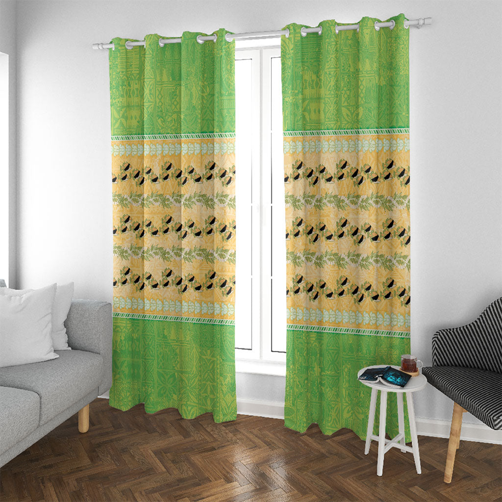 Hawaii Humuhumu Fish Maile Pikake Lei Window Curtain Tribal Tapa Green Version