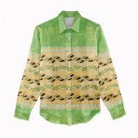 Hawaii Humuhumu Fish Maile Pikake Lei Women Casual Shirt Tribal Tapa Green Version