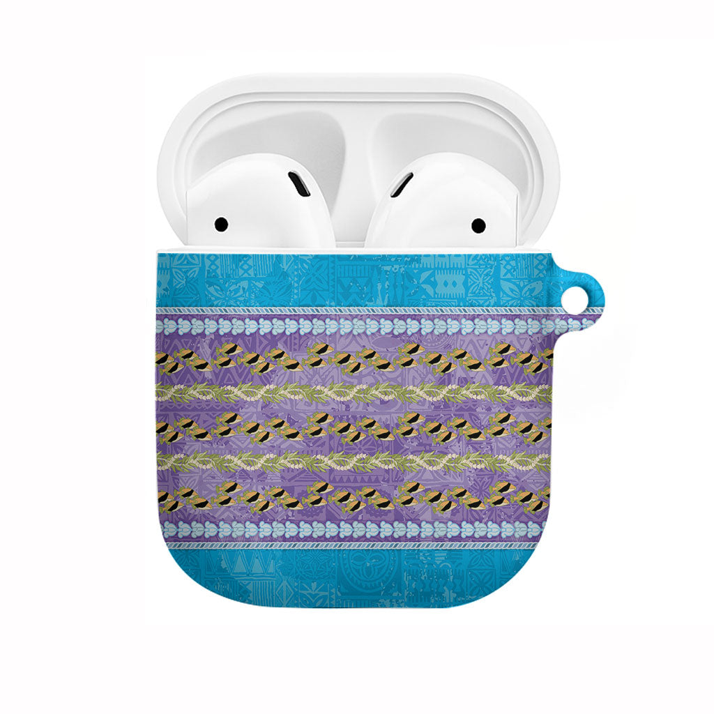 Hawaii Humuhumu Fish Maile Pikake Lei AirPods Case Tribal Tapa Blue Version
