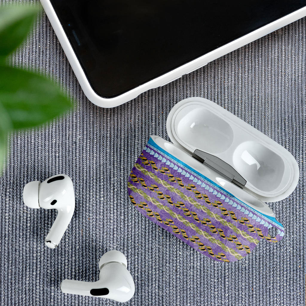 Hawaii Humuhumu Fish Maile Pikake Lei AirPods Case Tribal Tapa Blue Version
