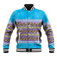 Hawaii Humuhumu Fish Maile Pikake Lei Baseball Jacket Tribal Tapa Blue Version