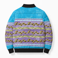 Hawaii Humuhumu Fish Maile Pikake Lei Bomber Puffer Jacket Tribal Tapa Blue Version