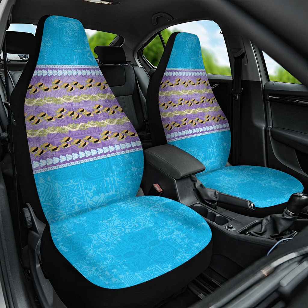 Hawaii Humuhumu Fish Maile Pikake Lei Car Seat Cover Tribal Tapa Blue Version