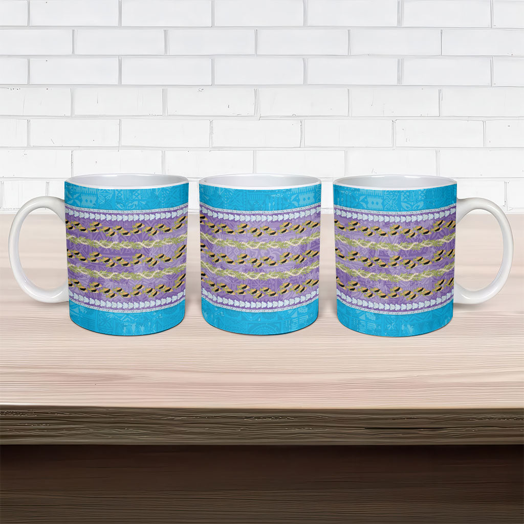 Hawaii Humuhumu Fish Maile Pikake Lei Ceramic Mug Tribal Tapa Blue Version