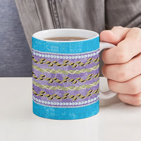 Hawaii Humuhumu Fish Maile Pikake Lei Ceramic Mug Tribal Tapa Blue Version