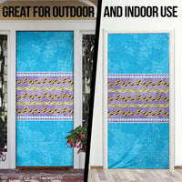 Hawaii Humuhumu Fish Maile Pikake Lei Door Cover Tribal Tapa Blue Version