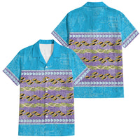Hawaii Humuhumu Fish Maile Pikake Lei Family Matching Puletasi and Hawaiian Shirt Tribal Tapa Blue Version