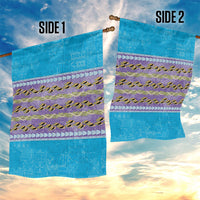 Hawaii Humuhumu Fish Maile Pikake Lei Garden Flag Tribal Tapa Blue Version