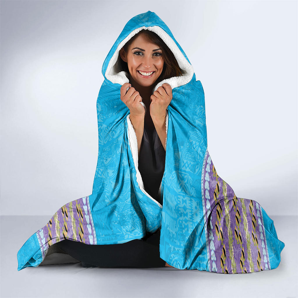Hawaii Humuhumu Fish Maile Pikake Lei Hooded Blanket Tribal Tapa Blue Version