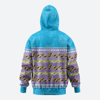 Hawaii Humuhumu Fish Maile Pikake Lei Hoodie Tribal Tapa Blue Version