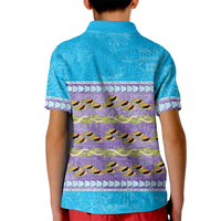 Hawaii Humuhumu Fish Maile Pikake Lei Kid Polo Shirt Tribal Tapa Blue Version