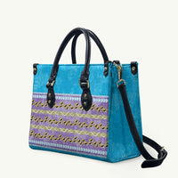 Hawaii Humuhumu Fish Maile Pikake Lei Leather Bag Tribal Tapa Blue Version