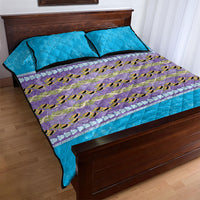Hawaii Humuhumu Fish Maile Pikake Lei Quilt Bed Set Tribal Tapa Blue Version