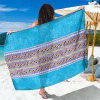 Hawaii Humuhumu Fish Maile Pikake Lei Sarong Tribal Tapa Blue Version