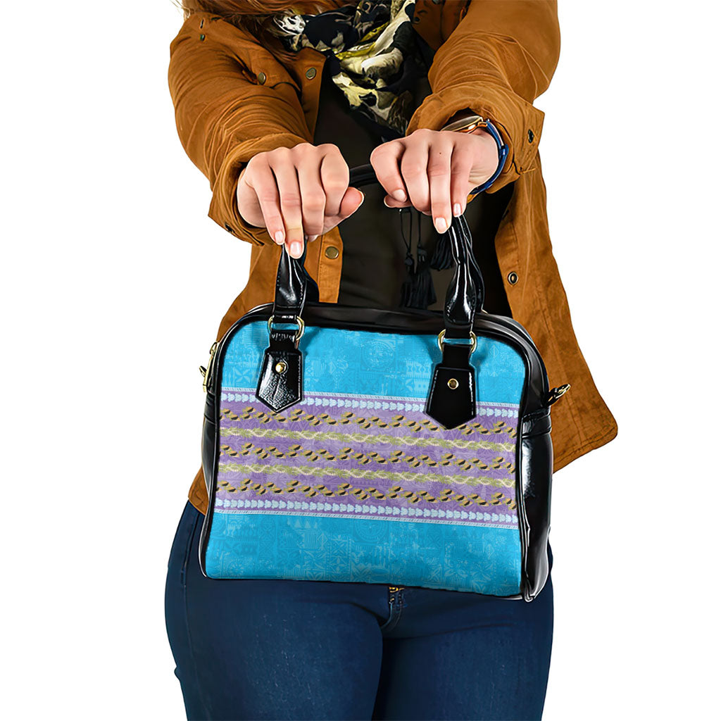 Hawaii Humuhumu Fish Maile Pikake Lei Shoulder Handbag Tribal Tapa Blue Version