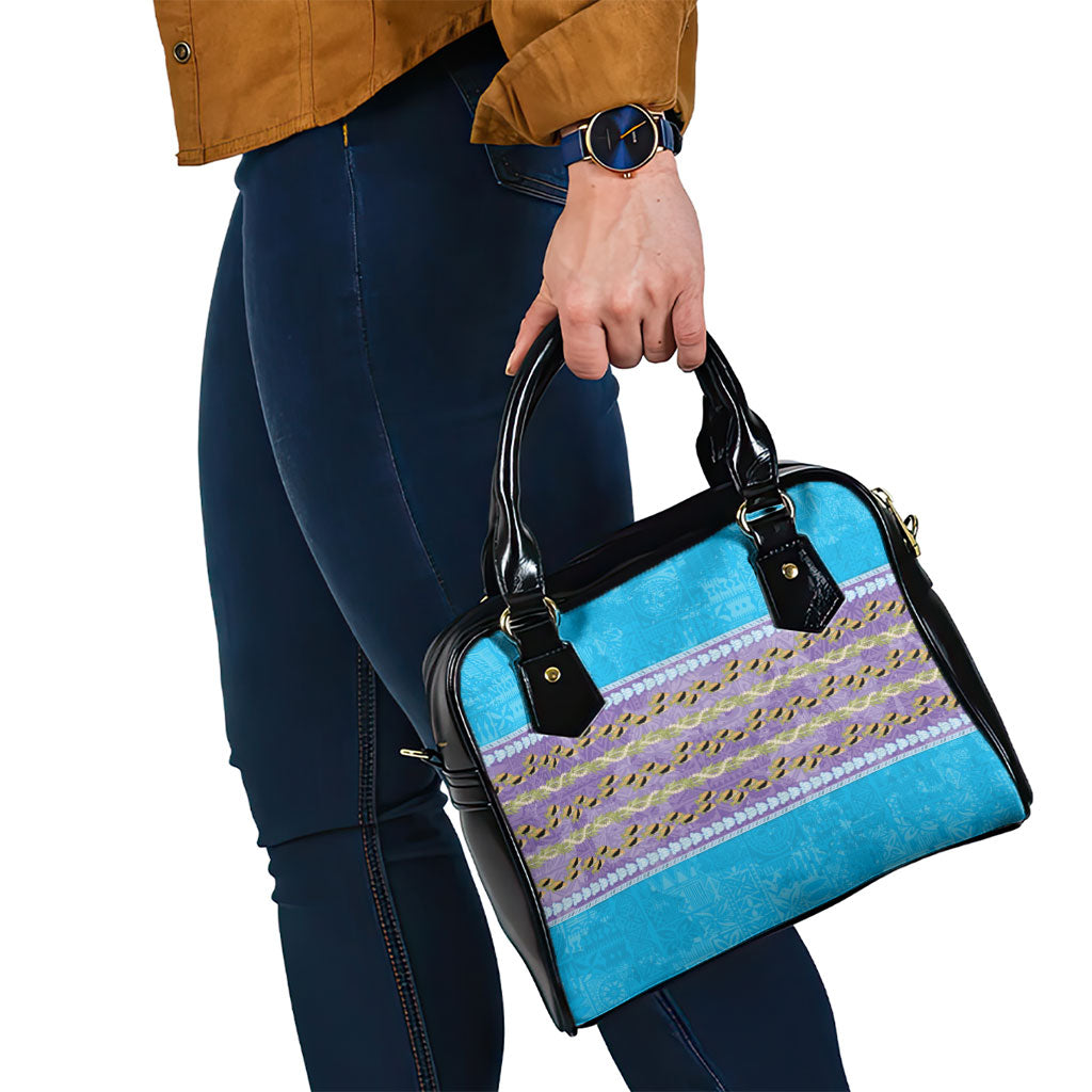 Hawaii Humuhumu Fish Maile Pikake Lei Shoulder Handbag Tribal Tapa Blue Version
