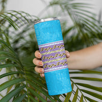 Hawaii Humuhumu Fish Maile Pikake Lei Skinny Tumbler Tribal Tapa Blue Version
