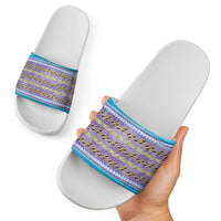 Hawaii Humuhumu Fish Maile Pikake Lei Slide Sandals Tribal Tapa Blue Version