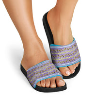 Hawaii Humuhumu Fish Maile Pikake Lei Slide Sandals Tribal Tapa Blue Version