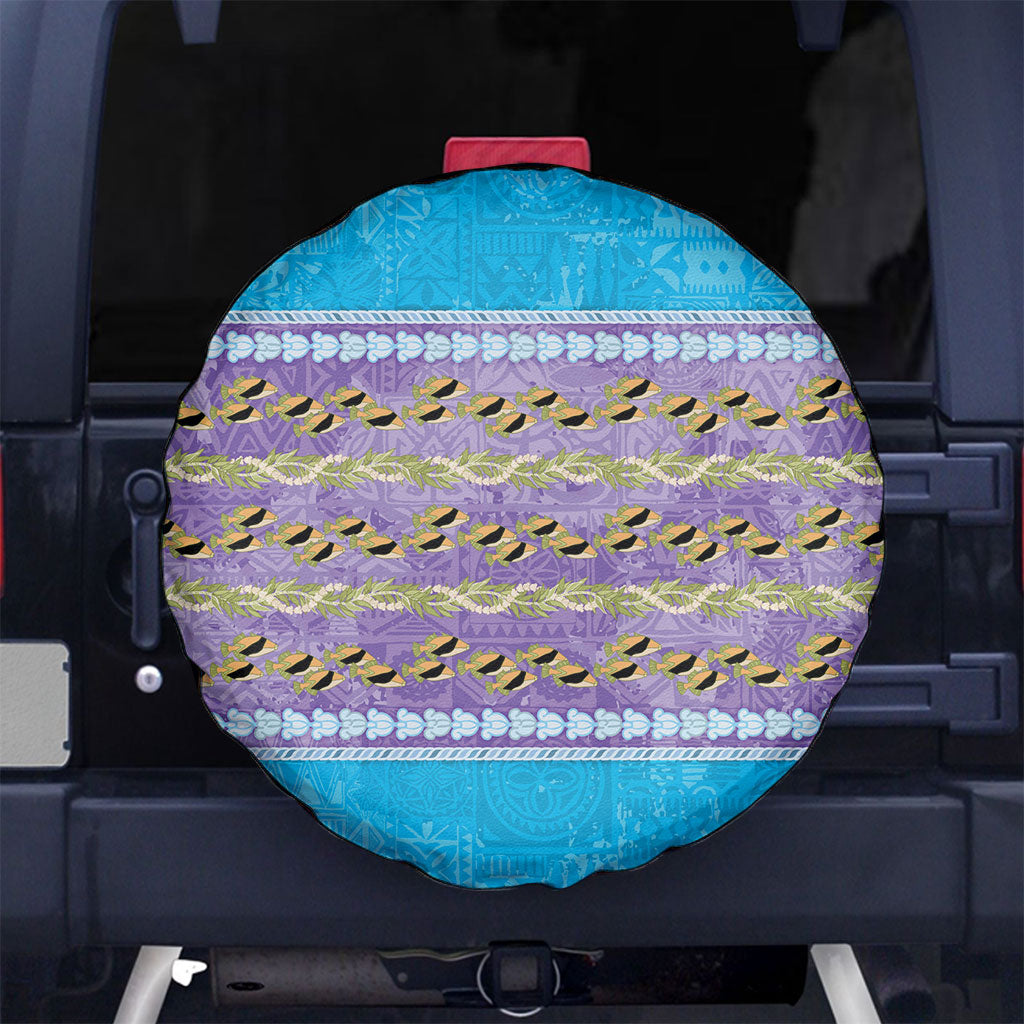 Hawaii Humuhumu Fish Maile Pikake Lei Spare Tire Cover Tribal Tapa Blue Version