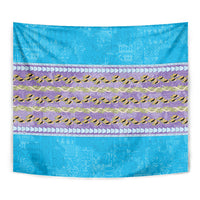 Hawaii Humuhumu Fish Maile Pikake Lei Tapestry Tribal Tapa Blue Version