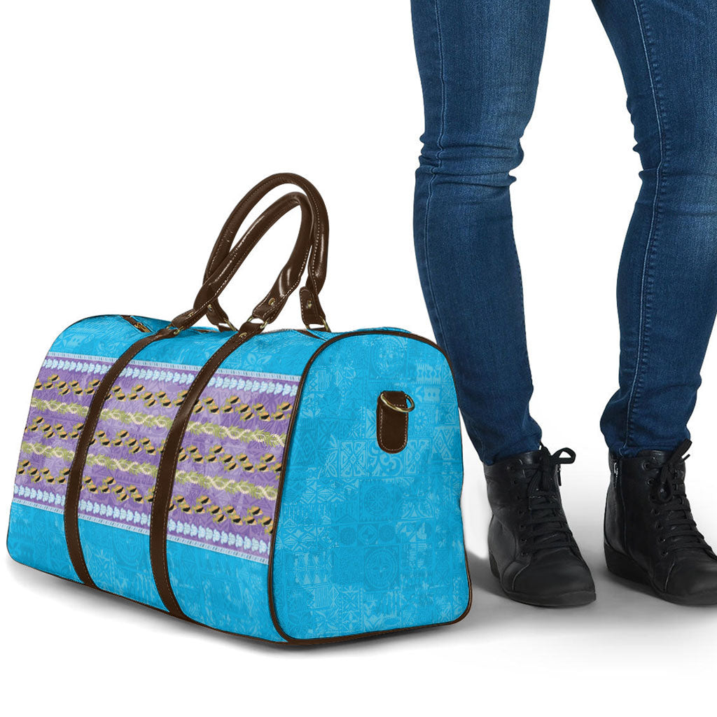Hawaii Humuhumu Fish Maile Pikake Lei Travel Bag Tribal Tapa Blue Version