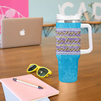 Hawaii Humuhumu Fish Maile Pikake Lei Tumbler With Handle Tribal Tapa Blue Version