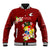 Personalized Tonga Baseball Jacket Coat Of Arms Plumeria With Ngatu Pattern LT05 Unisex Red - Polynesian Pride