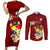 Personalized Tonga Couples Matching Short Sleeve Bodycon Dress and Long Sleeve Button Shirts Coat Of Arms Plumeria With Ngatu Pattern LT05 Red - Polynesian Pride