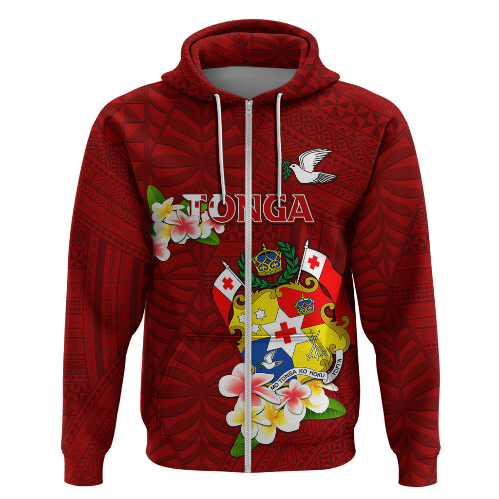 Personalized Tonga Hoodie Coat Of Arms Plumeria With Ngatu Pattern LT05 - Polynesian Pride