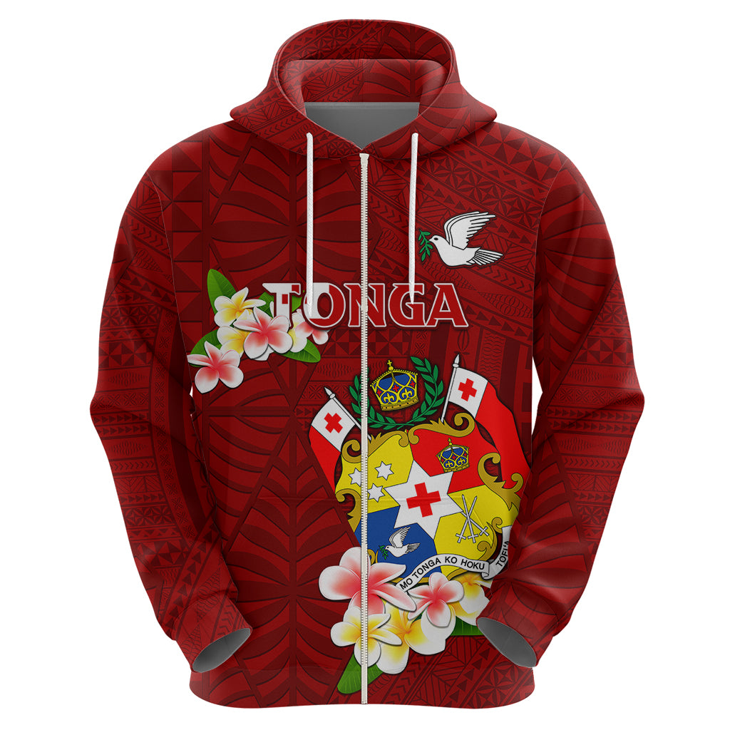 Personalized Tonga Hoodie Coat Of Arms Plumeria With Ngatu Pattern LT05 - Polynesian Pride