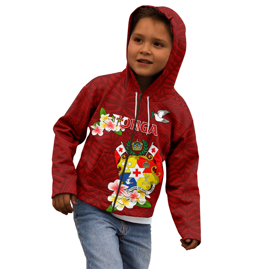 Personalized Tonga Kid Hoodie Coat Of Arms Plumeria With Ngatu Pattern LT05 - Polynesian Pride