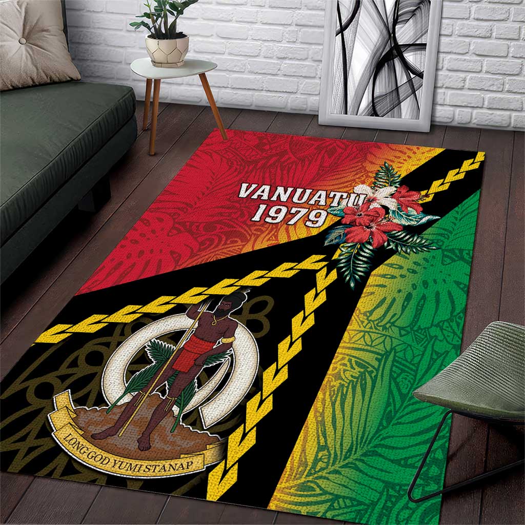 Happy Vanuatu Constitution Day Area Rug Flag Style With Sand Drawing Pattern