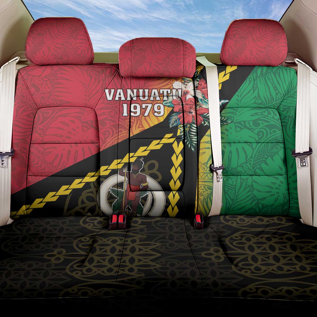 Happy Vanuatu Constitution Day Back Car Seat Cover Flag Style With Sand Drawing Pattern