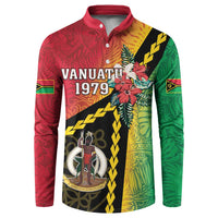 Happy Vanuatu Constitution Day Button Sweatshirt Flag Style With Sand Drawing Pattern LT05 Red - Polynesian Pride