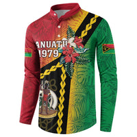 Happy Vanuatu Constitution Day Button Sweatshirt Flag Style With Sand Drawing Pattern LT05 - Polynesian Pride