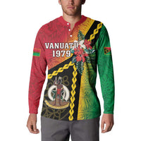 Happy Vanuatu Constitution Day Button Sweatshirt Flag Style With Sand Drawing Pattern LT05 - Polynesian Pride