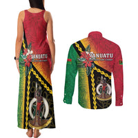 Happy Vanuatu Constitution Day Couples Matching Tank Maxi Dress and Long Sleeve Button Shirt Flag Style With Sand Drawing Pattern LT05 - Polynesian Pride