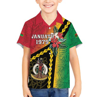 Happy Vanuatu Constitution Day Family Matching Short Sleeve Bodycon Dress and Hawaiian Shirt Flag Style With Sand Drawing Pattern LT05 Son's Shirt Red - Polynesian Pride
