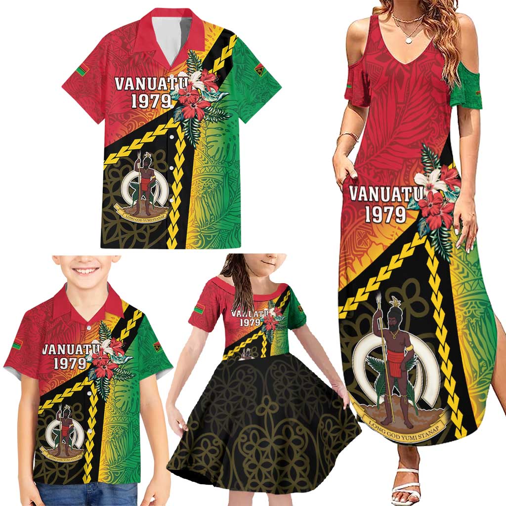 Happy Vanuatu Constitution Day Family Matching Summer Maxi Dress and Hawaiian Shirt Flag Style With Sand Drawing Pattern LT05 - Polynesian Pride