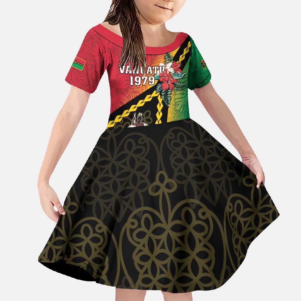 Happy Vanuatu Constitution Day Family Matching Tank Maxi Dress and Hawaiian Shirt Flag Style With Sand Drawing Pattern LT05 Daughter's Dress Red - Polynesian Pride