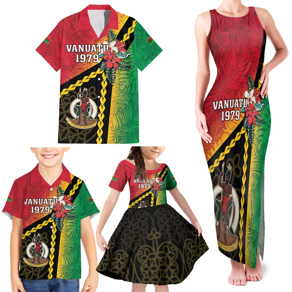 Happy Vanuatu Constitution Day Family Matching Tank Maxi Dress and Hawaiian Shirt Flag Style With Sand Drawing Pattern LT05 - Polynesian Pride