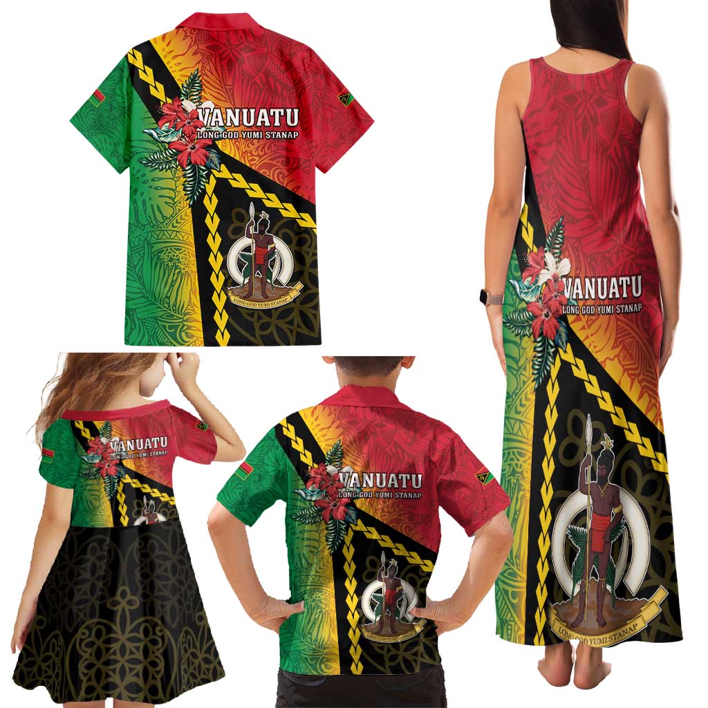 Happy Vanuatu Constitution Day Family Matching Tank Maxi Dress and Hawaiian Shirt Flag Style With Sand Drawing Pattern LT05 - Polynesian Pride