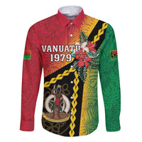 Happy Vanuatu Constitution Day Family Matching Tank Maxi Dress and Hawaiian Shirt Flag Style With Sand Drawing Pattern LT05 Dad's Shirt - Long Sleeve Red - Polynesian Pride