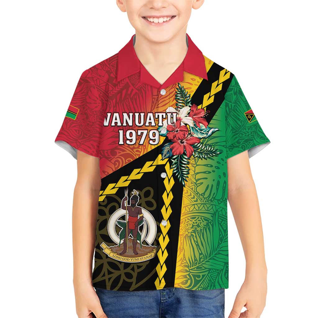 Happy Vanuatu Constitution Day Family Matching Tank Maxi Dress and Hawaiian Shirt Flag Style With Sand Drawing Pattern LT05 Son's Shirt Red - Polynesian Pride
