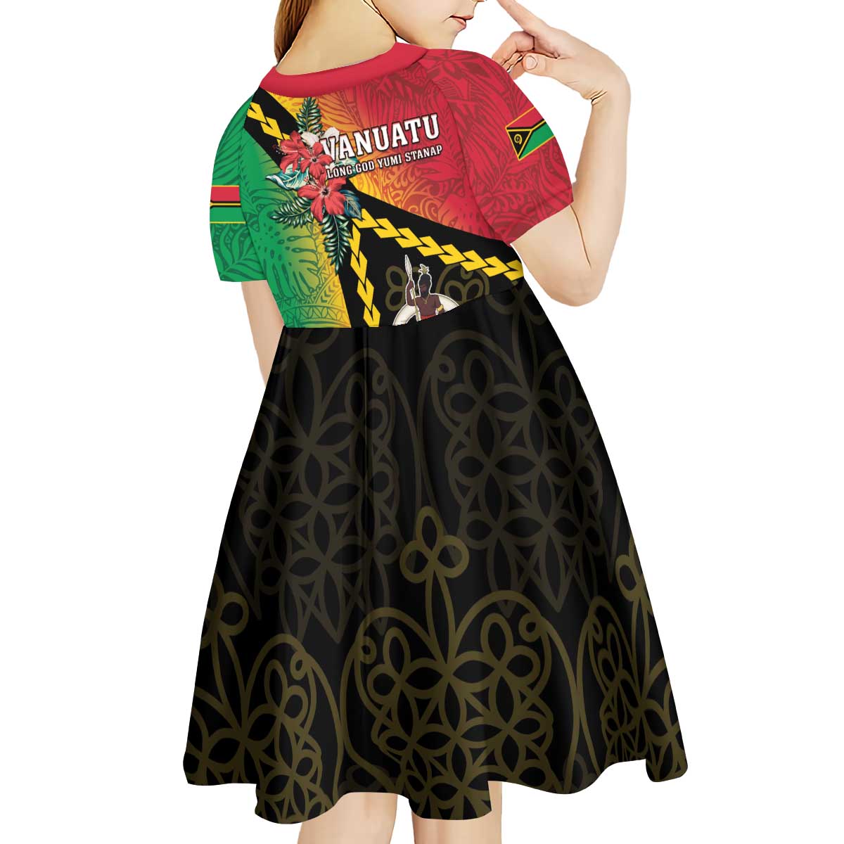 Happy Vanuatu Constitution Day Kid Short Sleeve Dress Flag Style With Sand Drawing Pattern LT05 - Polynesian Pride