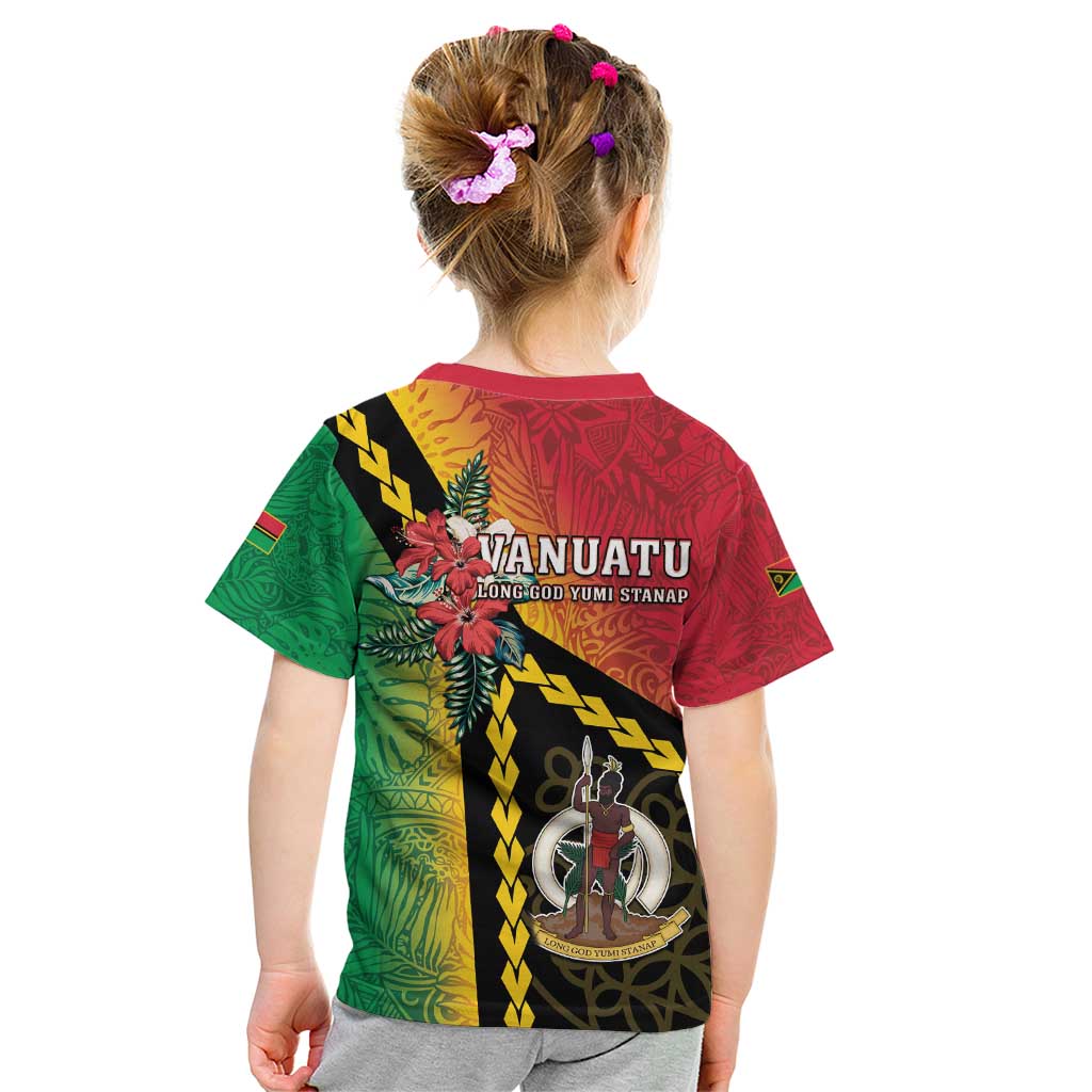 Happy Vanuatu Constitution Day Kid T Shirt Flag Style With Sand Drawing Pattern LT05 - Polynesian Pride
