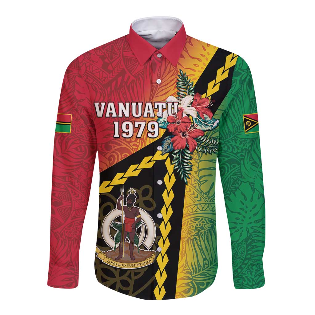 Happy Vanuatu Constitution Day Long Sleeve Button Shirt Flag Style With Sand Drawing Pattern LT05 Unisex Red - Polynesian Pride
